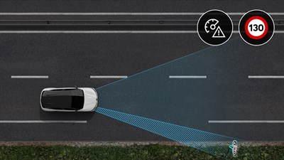 Renault Megane E-Tech 100% électrique - reconnaissance des panneaux de signalisation avec alerte de survitesse